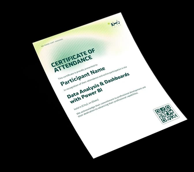 Sample RAISO attendance certificate for the course.